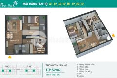 Chính chủ bán căn hộ 12 với 2 phòng ngủ 52m2 đẹp nhất tại phương đông green park