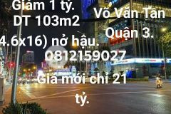 Xoắn bán giảm 1 tỷ, chỉ 200 triệum2, võ văn tần quận 3, cạnh mặt tiền, 0812159027.