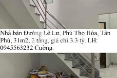 Nhà bán đường lê lư, tân phú, 31m2, 2 tầng, 3.4x9, giá chỉ 3.3 tỷ.