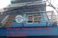 Nhà nhánh phạm văn chiêu p14 gò vấp 3 tầng 4pn chỉ 2.9 tỷ