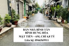 Bán nhà bình tân, bình hưng hòa, hẻm 5m, mặt tiền 6m, 65m2 chỉ 4.8 tỷ
