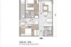 Bán căn hô 2pn hướng cửa đn, hướng ban công tb, bàn giao full nội thất cơ bản dt 75m2, giá 2.7 tỷ.
