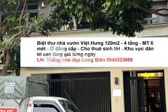 Bán lô biệt thự nhà vườn kđt việt hưng dt 120m2x4t mặt tiền 6 mét 0944523668