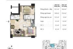 Bán căn hộ tầng 17, dt 77m2, 2 pn hướng đông nam