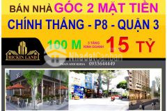 Bán nhà góc 2 mặt tiền lý chính thắng, p8, quận 3, 100m, 15 tỷ, 0933644449
