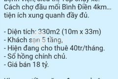 Bán khách sạn 5 tầng mt bùi thanh khiết, thị trấn tân túc, 330m2 shcc 18 tỷ. lh0969355941
