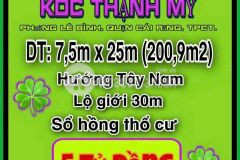 Nền đẹp 200m2 hai mặt tiền kdc thạnh mỹ, gần trường đại học tây đô