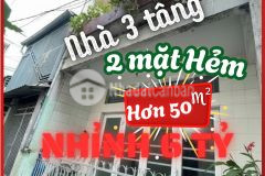 Nha 3 tầng hơn 50m², nhỉnh 6 tỷ, hai mặt hẻm, ngang 4.6m, dài 12m, 30m sát mt nguyễn duy