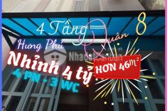 Nhà ngang hiêm 4,7m, hơn 46m², 4 tầng, nhỉnh 4 tỷ, tăng nôi thât ml, gần măt tiên hưng phú q.8