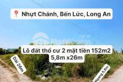 Bán đất thổ cư 2 mặt tiền nhựt chánh, bến lức dt 152m2 giá 750 triệu