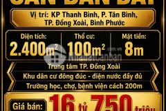 Bán đất chính chủ 2400m2 tại tp đồng xoài chỉ 16 tỷ 750 triệu. lh0977088568.