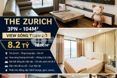 Chủ cần bán gấp căn 3pn the zurich 104m2 view sông triệu đô