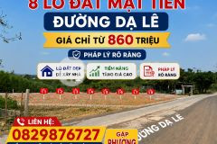 Bán 8 lô đất mặt tiền đường dạ lê,gần trường sát hạch lái xe giá rẻ đầu tư sinh lời. đường quy ho