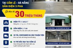 Cho thuê nhà kho 600m2 tại cẩm lệ, sẵn điện 3 pha, giá 30 triệu