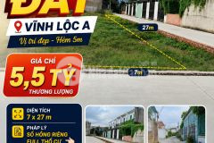 Cần bán đất lô góc full thổ cư vĩnh lộc dt 7x 27m giá 5.5 tỷ