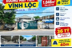 Bán xưởng mặt tiền vĩnh lộc 1.046m² 765m² thổ cư giá 36 tỷ