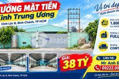 Bán xưởng mt xe công kênh trung ương bình chánh 1800 giá 38 tỷ